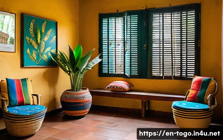 토고의 숙박시설 추천 - A cozy, family-run guesthouse room in Lomé decorated with vibrant Togolese art and handcrafted texti...