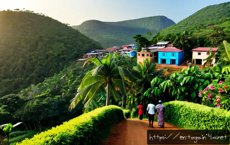 Home 17 토고의 가장 아름다운 마을 - Photorealistic panoramic view of Kpalimé, Togo, a lush tropical town framed by the forested foothill...